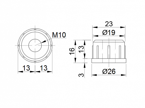 Вкладка для ножки с резьбой, R-12M (JK 12), хром