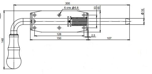 Засов Симеко гаражный ЗГ-300мм (П/А35 ф16мм)