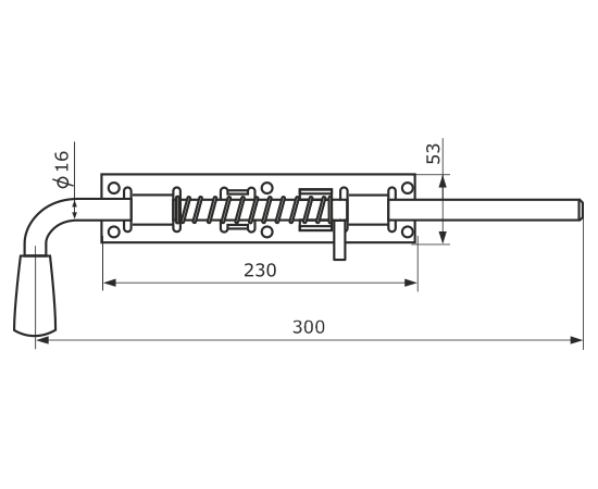 Засов с пружиной Домарт ЗСП-300 мм мод.2 (с проушиной),черный (5 шт)