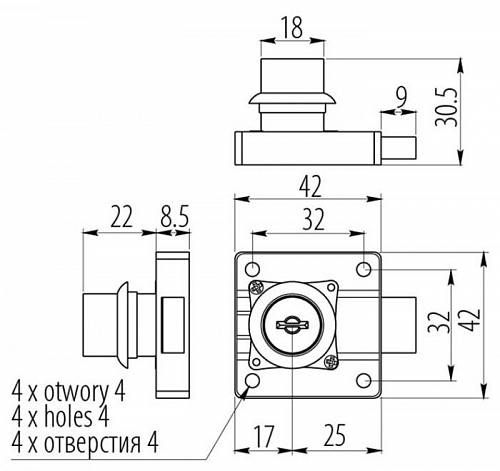 Замок мебельный GTV №138 (компьютерный ключ) ZZ-CF-138-01