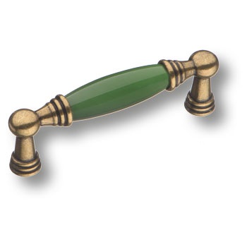 Ручка скоба BRASS 1160-40-96-GREEN керамика с металлом, зелёный/старая бронза 96 мм