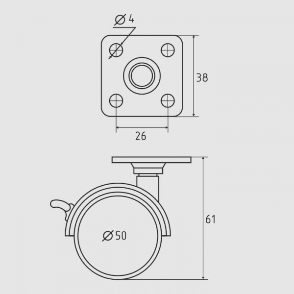 Опора колесная D50 с пятой со стопором черная (М3451и)