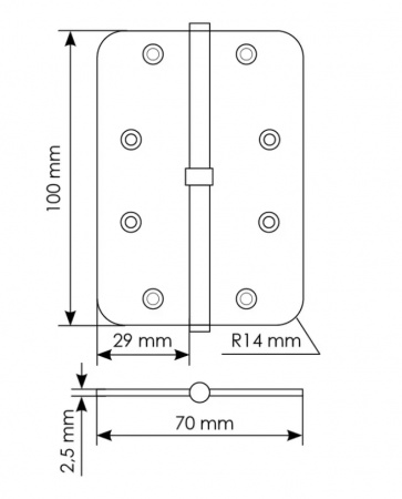 Петля стальная Morelli MSD-C 100*70*2.5 SN R (скругл.)правая