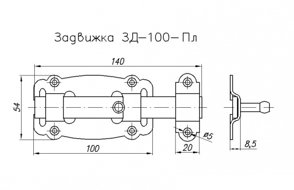 Задвижка дверная ЗД-100-Пл-ОЦ-23(НН)(ЗД-100-Пл-SLбр.мет/цинк) (бронза)