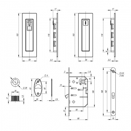 Набор для раздвижных дверей SH011 URB BPVD-77 вороненый никель