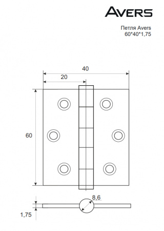 Петля дверная AVERS 60*40*1.75-G