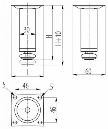 Опора мебельная GTV NM-BD-150-01 30*150 хром